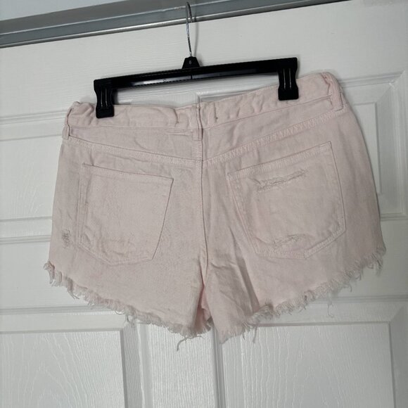 Free People Light Pink Distressed Button Fly Denim Shorts - Picture 2 of 13